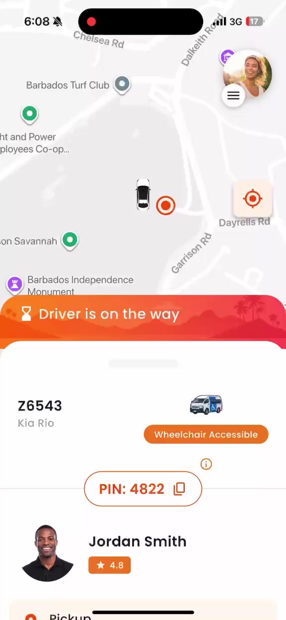 pickUP map showing the approaching taxi and driver details